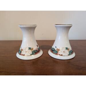 Vintage Tienshan Magnolia Candlesticks – Pair – 3" Ceramic Candle Holders